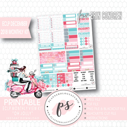 Oh Jolly Christmas December 2018 Monthly View Kit Digital Printable Planner Stickers (for use with Erin Condren) - Plannerologystudio