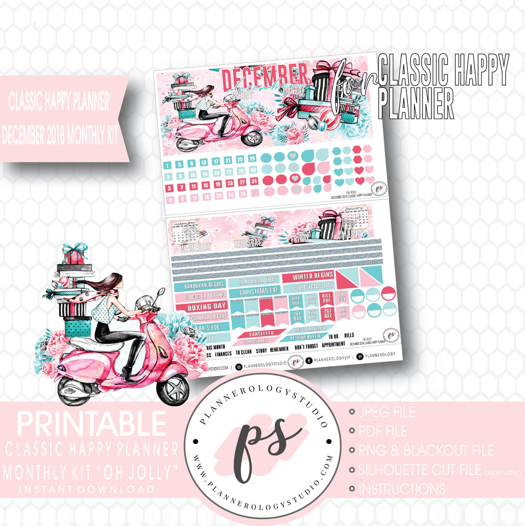 Oh Jolly Christmas December 2018 Monthly View Kit Digital Printable Planner Stickers (for use with Classic Happy Planner) - Plannerologystudio