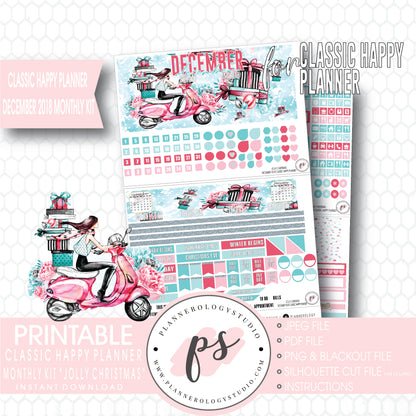 Jolly Christmas December 2018 Monthly View Kit Digital Printable Planner Stickers (for use with Classic Happy Planner) - Plannerologystudio