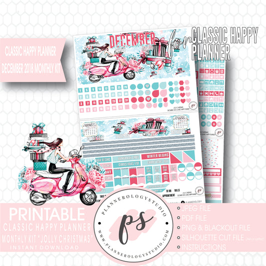 Jolly Christmas December 2018 Monthly View Kit Digital Printable Planner Stickers (for use with Classic Happy Planner) - Plannerologystudio