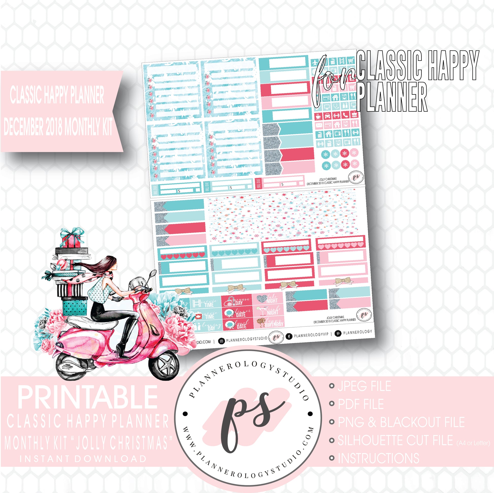 Jolly Christmas December 2018 Monthly View Kit Digital Printable Planner Stickers (for use with Classic Happy Planner) - Plannerologystudio