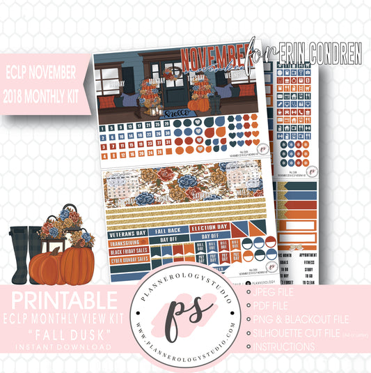 Fall Dusk November 2018 Monthly View Kit Digital Printable Planner Stickers (for use with Erin Condren) - Plannerologystudio