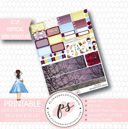 Belle (Beauty & The Beast) Mini Weekly Kit Printable Planner Stickers (for use with ECLP Vertical) - Plannerologystudio