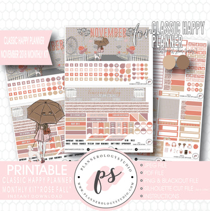 Rose Fall November 2018 Monthly View Kit Digital Printable Planner Stickers (for use with Classic Happy Planner) - Plannerologystudio