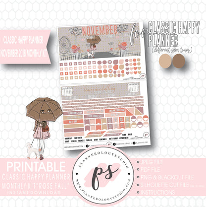 Rose Fall November 2018 Monthly View Kit Digital Printable Planner Stickers (for use with Classic Happy Planner) - Plannerologystudio