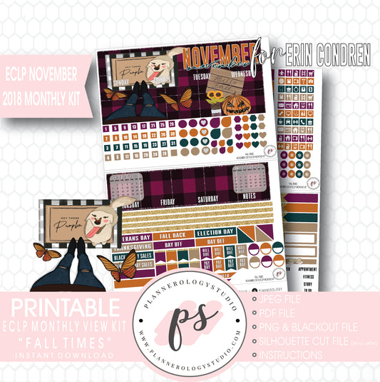 Fall Times November 2018 Monthly View Kit Digital Printable Planner Stickers (for use with Erin Condren) - Plannerologystudio