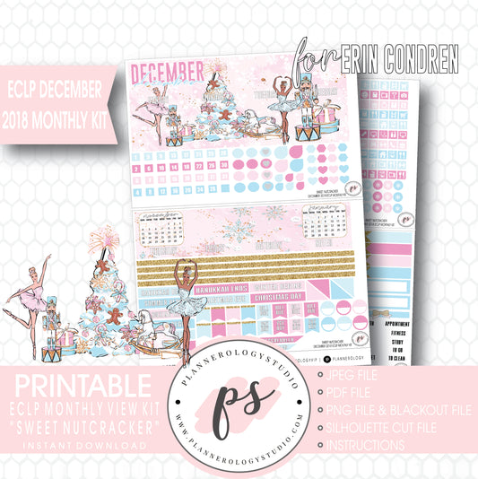 Sweet Nutcracker Christmas December 2018 Monthly View Kit Digital Printable Planner Stickers (for use with Erin Condren) - Plannerologystudio