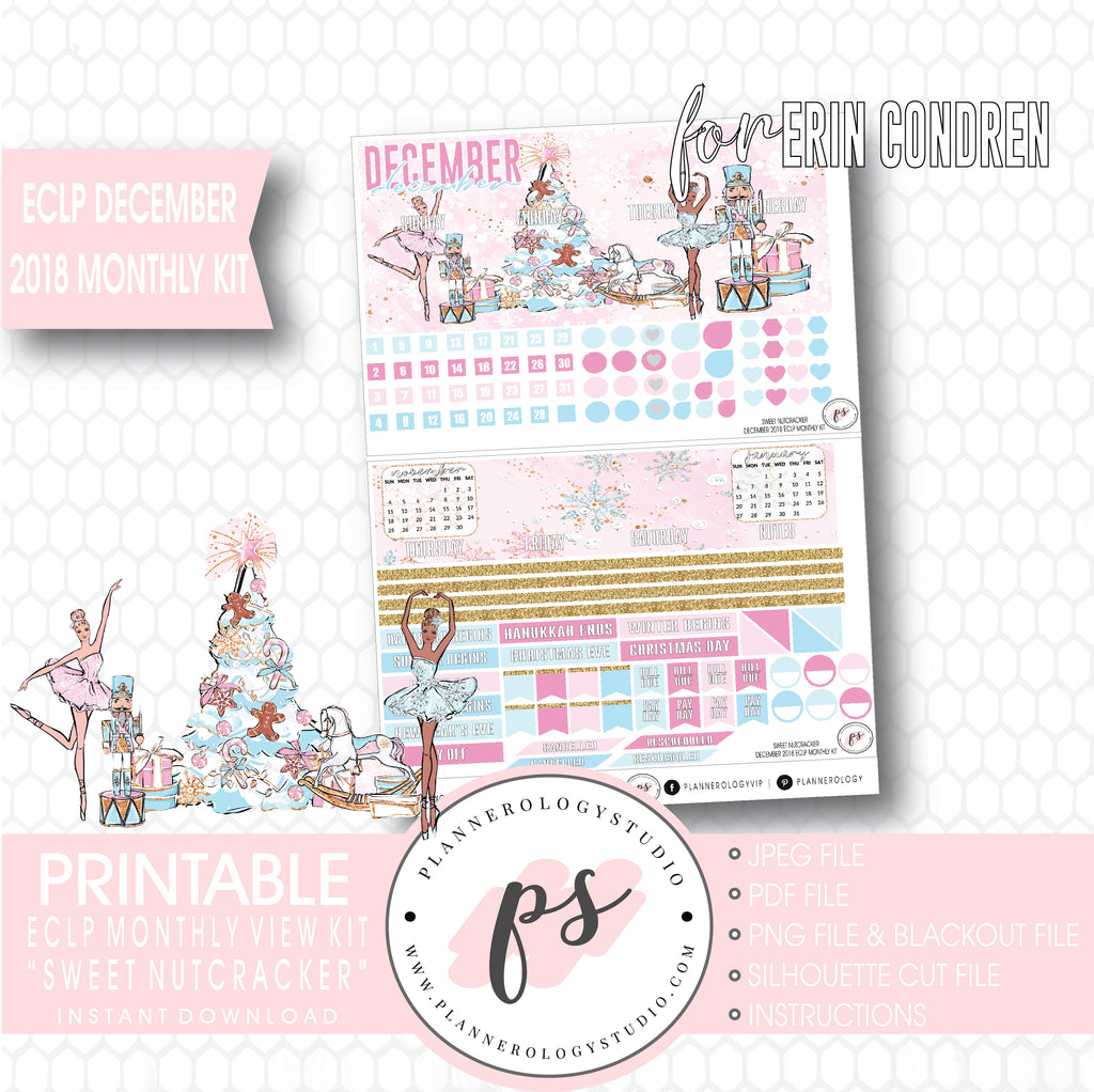 Sweet Nutcracker Christmas December 2018 Monthly View Kit Digital Printable Planner Stickers (for use with Erin Condren) - Plannerologystudio