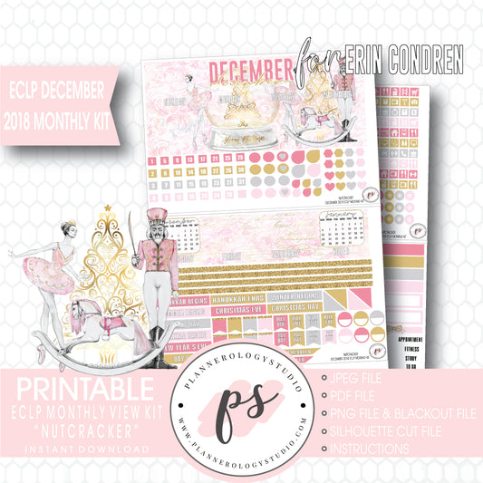 Nutcracker Christmas December 2018 Monthly View Kit Digital Printable Planner Stickers (for use with Erin Condren) - Plannerologystudio