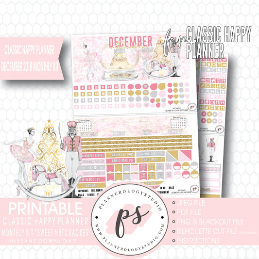 Nutcracker Christmas December 2018 Monthly View Kit Digital Printable Planner Stickers (for use with Classic Happy Planner) - Plannerologystudio