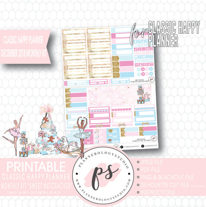 Sweet Nutcracker Christmas December 2018 Monthly View Kit Digital Printable Planner Stickers (for use with Classic Happy Planner) - Plannerologystudio
