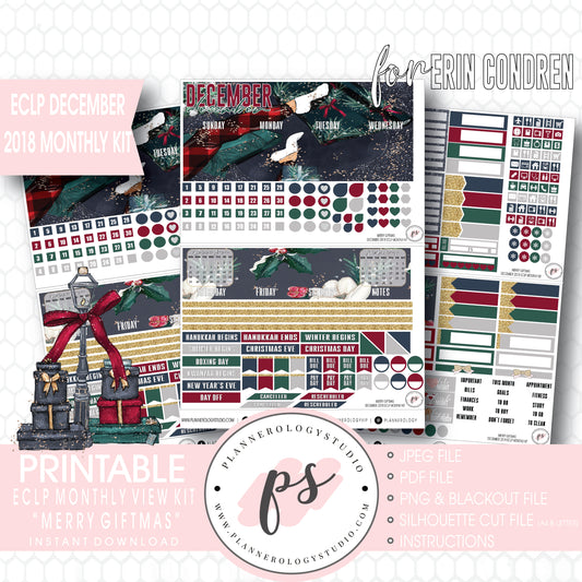 Merry Giftmas Christmas December 2018 Monthly View Kit Digital Printable Planner Stickers (for use with Erin Condren) - Plannerologystudio