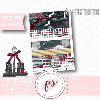 Merry Giftmas Christmas December 2018 Monthly View Kit Digital Printable Planner Stickers (for use with Erin Condren) - Plannerologystudio