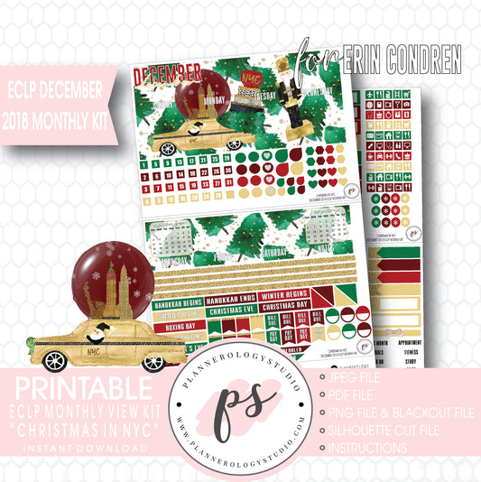 Christmas in NYC December 2018 Monthly View Kit Digital Printable Planner Stickers (for use with Erin Condren) - Plannerologystudio