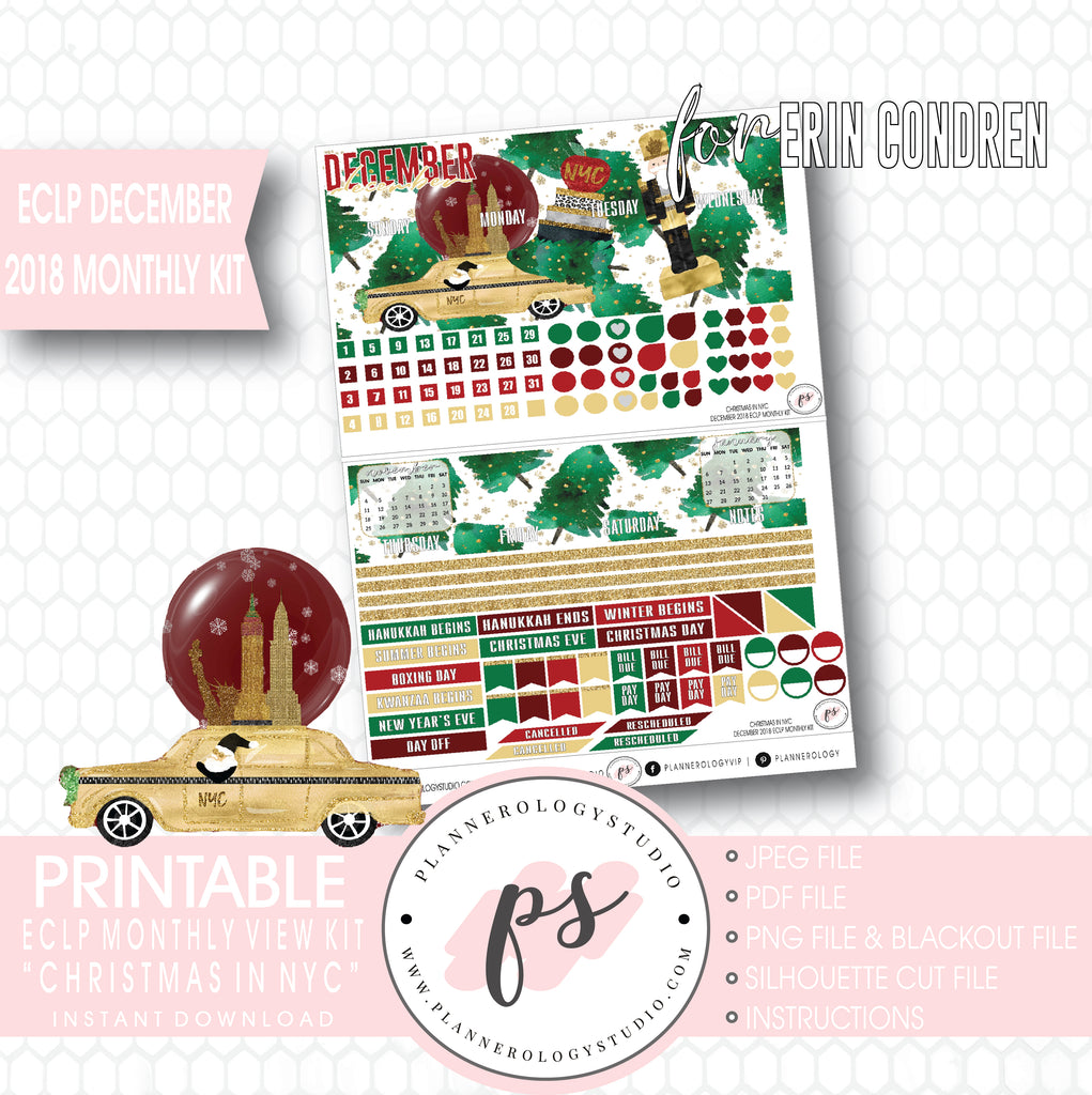 Christmas in NYC December 2018 Monthly View Kit Digital Printable Planner Stickers (for use with Erin Condren) - Plannerologystudio
