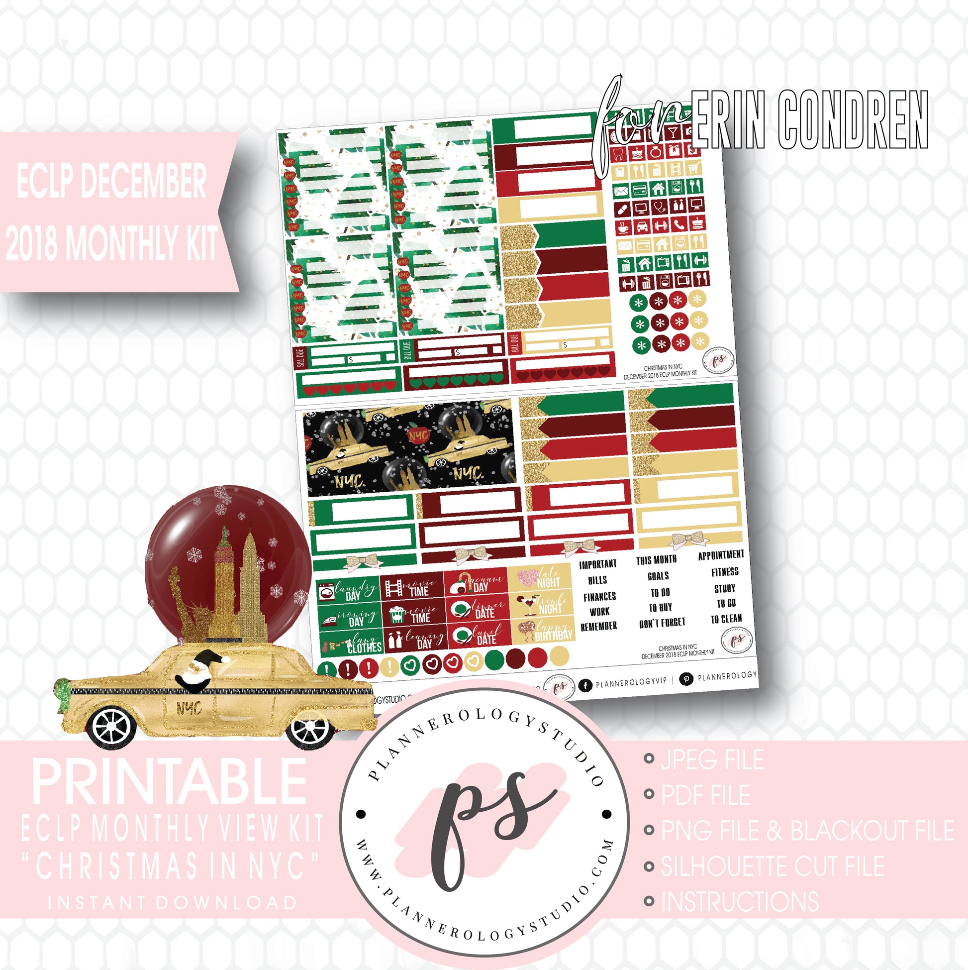 Christmas in NYC December 2018 Monthly View Kit Digital Printable Planner Stickers (for use with Erin Condren) - Plannerologystudio