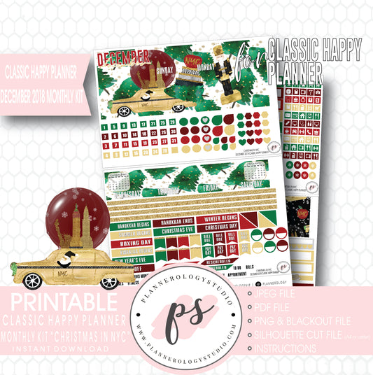 Christmas in NYC December 2018 Monthly View Kit Digital Printable Planner Stickers (for use with Classic Happy Planner) - Plannerologystudio