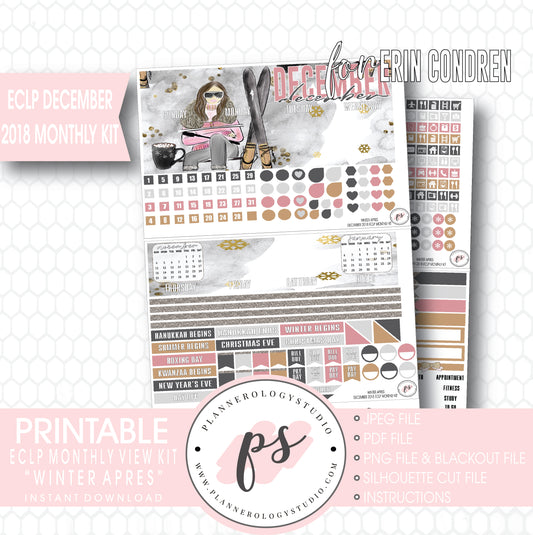 Winter Apres December 2018 Monthly View Kit Digital Printable Planner Stickers (for use with Erin Condren) - Plannerologystudio