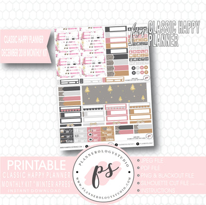 Winter Apres December 2018 Monthly View Kit Digital Printable Planner Stickers (for use with Classic Happy Planner) - Plannerologystudio