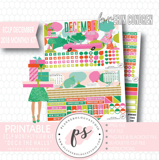 Deck the Halls Christmas December 2018 Monthly View Kit Digital Printable Planner Stickers (for use with Erin Condren) - Plannerologystudio