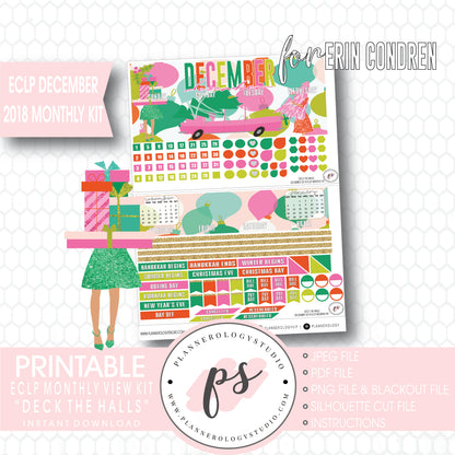 Deck the Halls Christmas December 2018 Monthly View Kit Digital Printable Planner Stickers (for use with Erin Condren) - Plannerologystudio