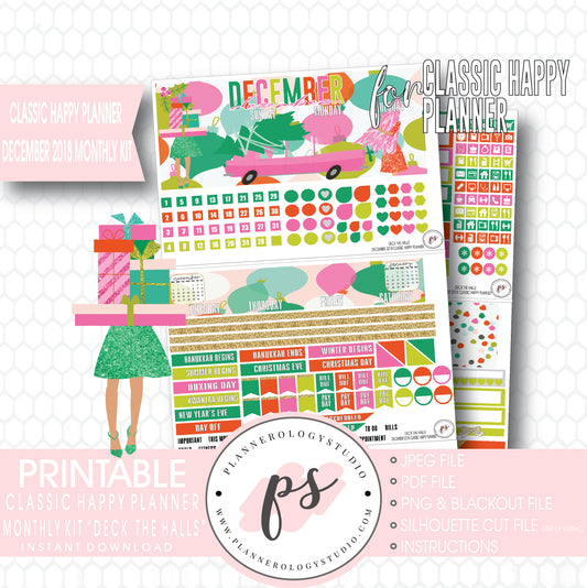 Deck the Halls Christmas December 2018 Monthly View Kit Digital Printable Planner Stickers (for use with Classic Happy Planner) - Plannerologystudio
