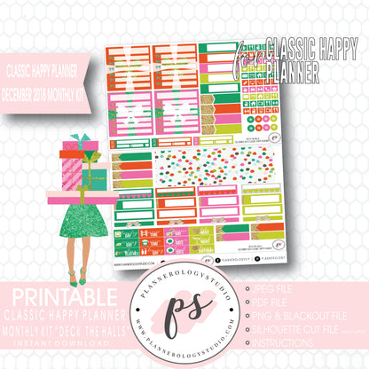 Deck the Halls Christmas December 2018 Monthly View Kit Digital Printable Planner Stickers (for use with Classic Happy Planner) - Plannerologystudio