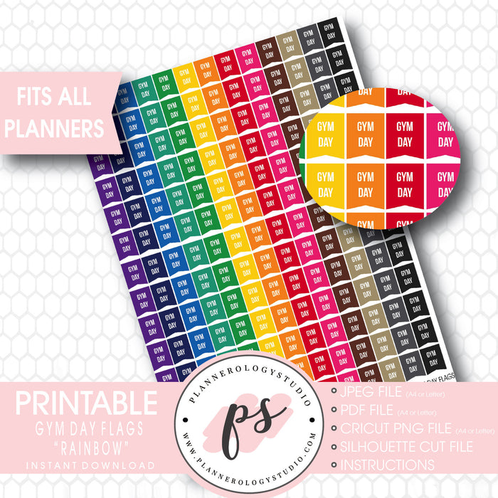 Rainbow Gym Day Flags Printable Planner Stickers - Plannerologystudio