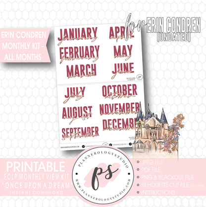 Once Upon a Dream Undated Monthly View Kit (All Months) Digital Printable Planner Stickers (for use with Erin Condren) - Plannerologystudio