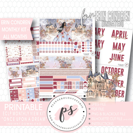 Once Upon a Dream Undated Monthly View Kit (All Months) Digital Printable Planner Stickers (for use with Erin Condren) - Plannerologystudio