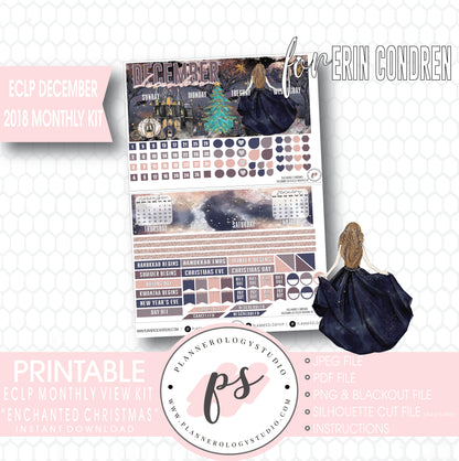 Enchanted Christmas December 2018 Monthly View Kit Digital Printable Planner Stickers (for use with Erin Condren) - Plannerologystudio