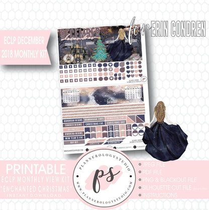 Enchanted Christmas December 2018 Monthly View Kit Digital Printable Planner Stickers (for use with Erin Condren) - Plannerologystudio
