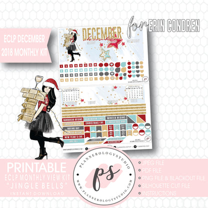 Jingle Bells Christmas December 2018 Monthly View Kit Digital Printable Planner Stickers (for use with Erin Condren) - Plannerologystudio