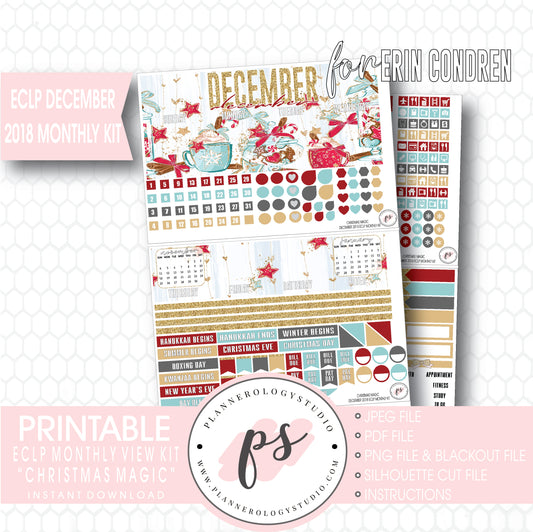 Christmas Magic December 2018 Monthly View Kit Digital Printable Planner Stickers (for use with Erin Condren) - Plannerologystudio