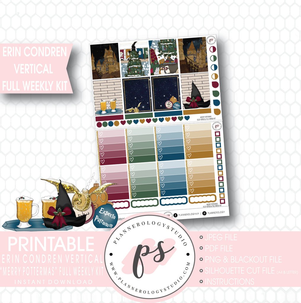 Merry Pottermas (Harry Potter) Christmas Full Weekly Kit Printable Planner Digital Stickers (for use with Erin Condren Vertical) - Plannerologystudio