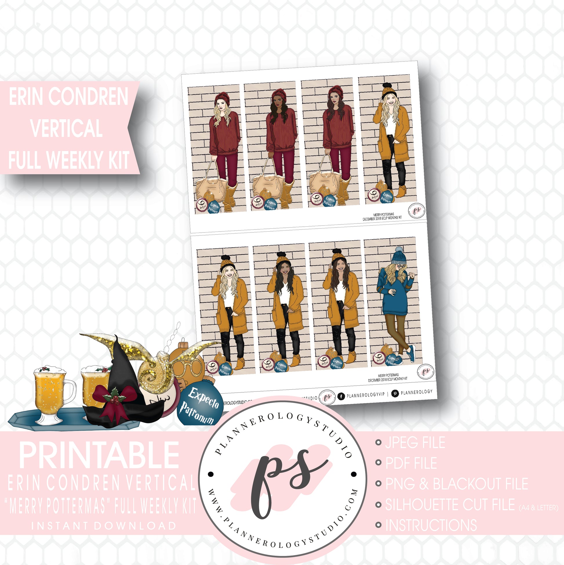 Merry Pottermas (Harry Potter) Christmas Full Weekly Kit Printable Planner Digital Stickers (for use with Erin Condren Vertical) - Plannerologystudio