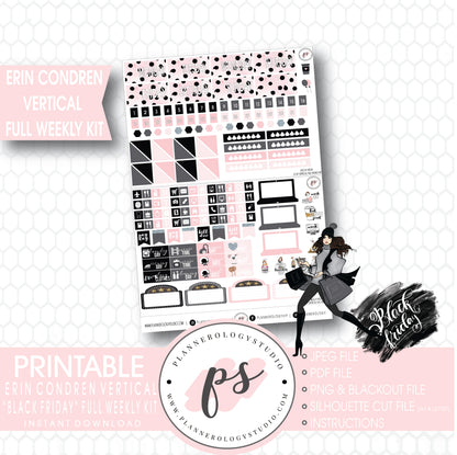 Black Friday Full Weekly Kit Printable Planner Digital Stickers (for use with Erin Condren Vertical) - Plannerologystudio
