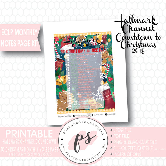 Hallmark Channel 2018 Countdown to Christmas Movies Monthly Notes Page Kit Digital Printable Planner Stickers (for use with Erin Condren or as Printable Insert) - Plannerologystudio