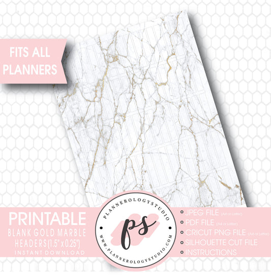 Gold Marble Pattern Blank Header Printable Planner Stickers - Plannerologystudio