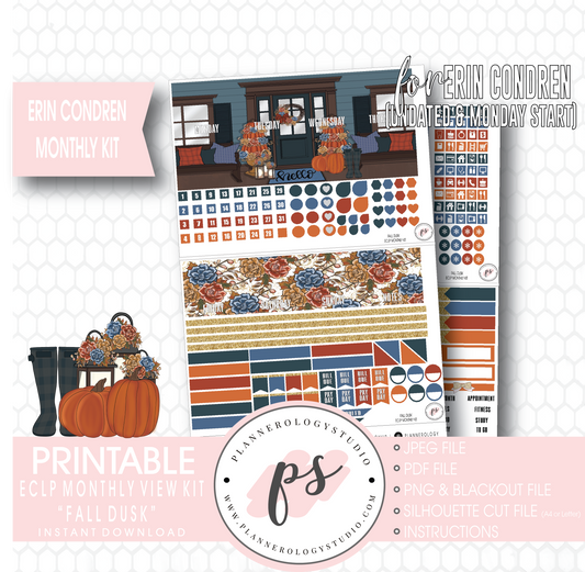 Fall Dusk Monthly View Kit Digital Printable Planner Stickers (for use with Erin Condren) (Undated and Monday Start) - Plannerologystudio