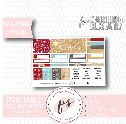 Jingle Bells December 2018 Monthly View Kit Digital Printable Planner Stickers (for use with Erin Condren Large Deluxe Monthly Planner) - Plannerologystudio
