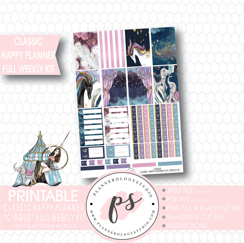 Cirque Full Weekly Kit Printable Planner Stickers (for use with Classic Happy Planner) - Plannerologystudio