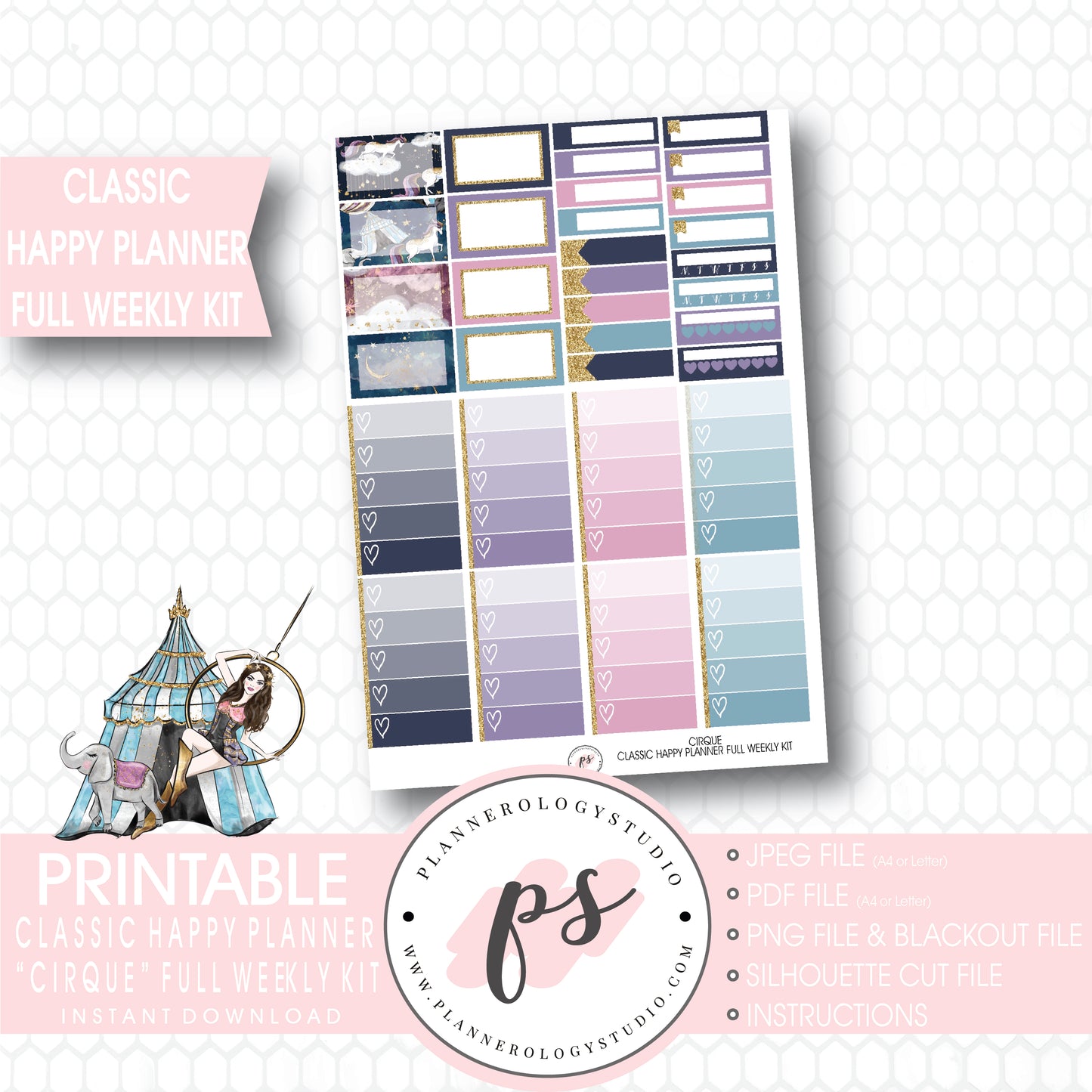 Cirque Full Weekly Kit Printable Planner Stickers (for use with Classic Happy Planner) - Plannerologystudio