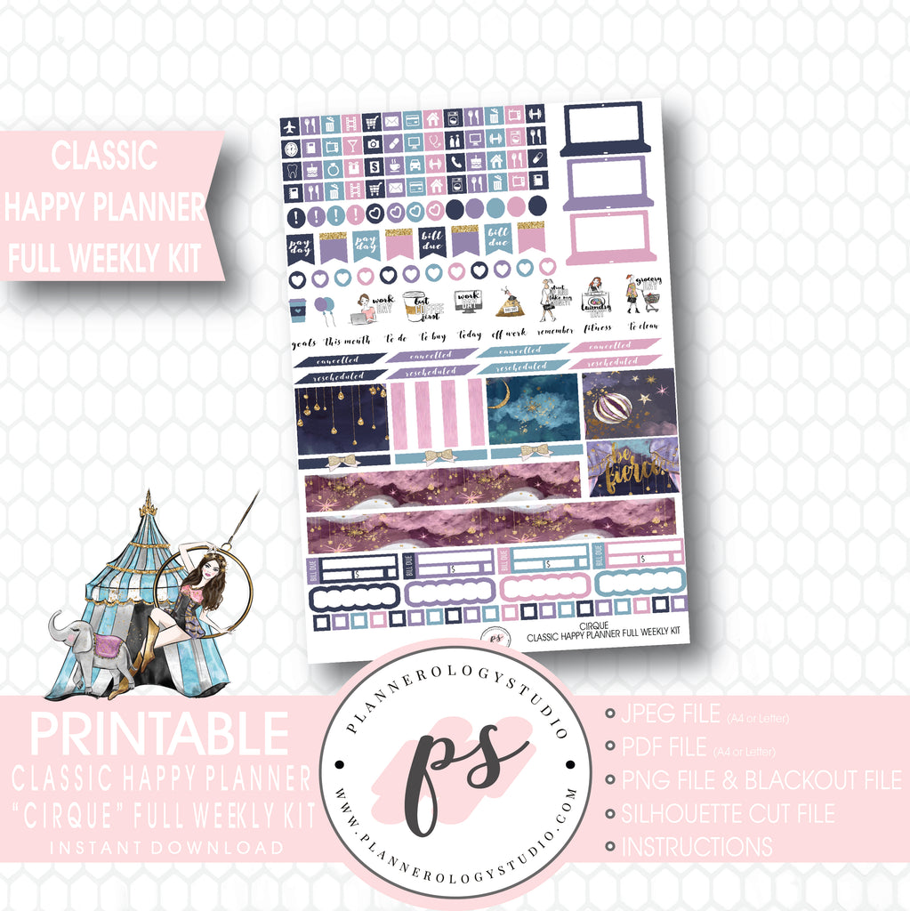 Cirque Full Weekly Kit Printable Planner Stickers (for use with Classic Happy Planner) - Plannerologystudio