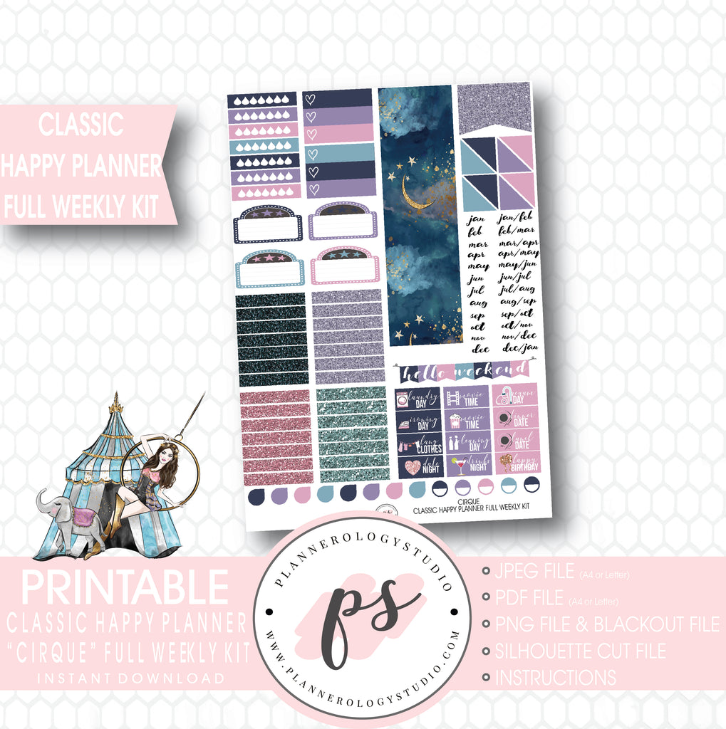 Cirque Full Weekly Kit Printable Planner Stickers (for use with Classic Happy Planner) - Plannerologystudio