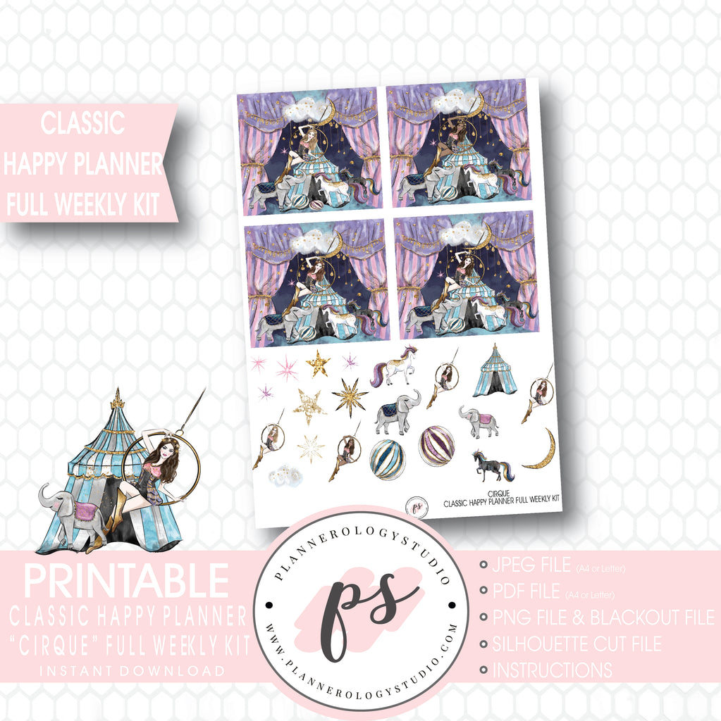 Cirque Full Weekly Kit Printable Planner Stickers (for use with Classic Happy Planner) - Plannerologystudio
