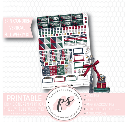 Holly Christmas Full Weekly Kit Printable Planner Stickers (for use with Erin Condren Vertical) - Plannerologystudio