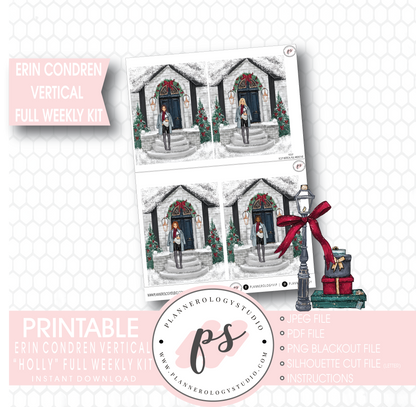 Holly Christmas Full Weekly Kit Printable Planner Stickers (for use with Erin Condren Vertical) - Plannerologystudio