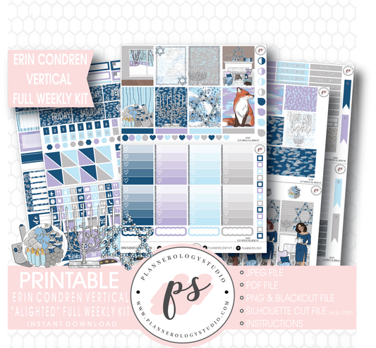 Alight Hanukkah Full Weekly Kit Printable Planner Stickers (for use with Erin Condren Vertical) - Plannerologystudio