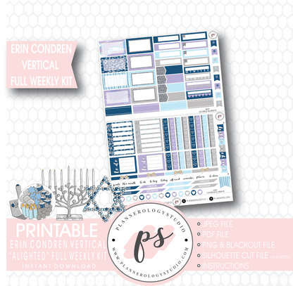 Alight Hanukkah Full Weekly Kit Printable Planner Stickers (for use with Erin Condren Vertical) - Plannerologystudio